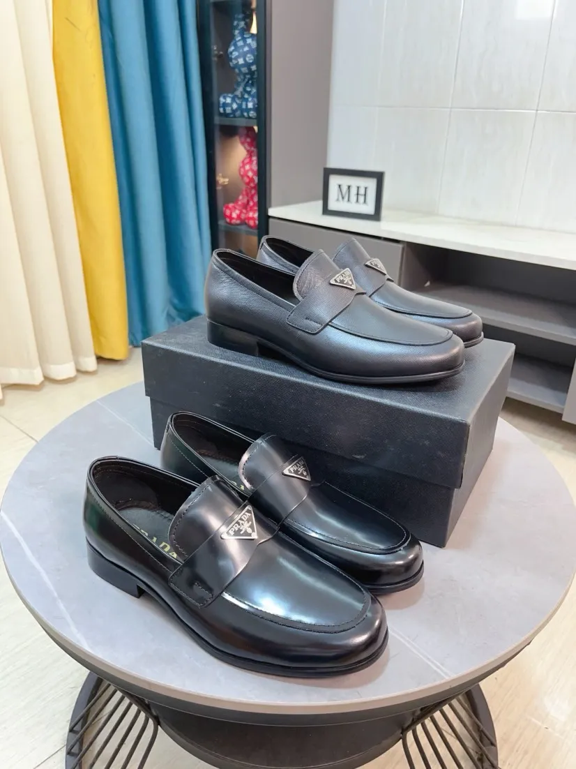 Men's shoes 💰540🌹🌹【PRADA Leather Shoes】Top purchasing agency Original imported Italian custom-made open-edge beaded cowhide leather surface, fully imported water-dyed breathable cowhide lining, original factory special molded sole super comfortable, size: 38-44